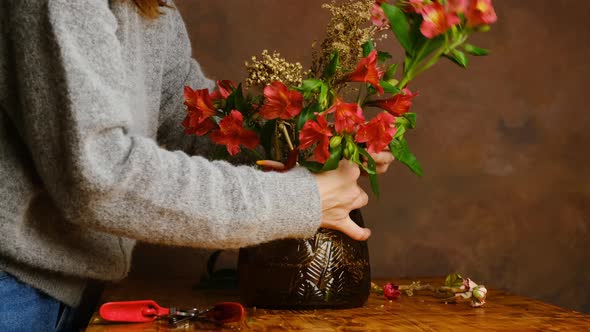 Florist Makes Flower Arrangement for Valentine's Day