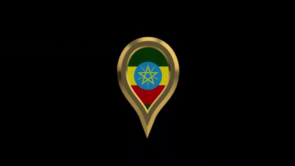 Ethiopia Flag 3D Rotating Location Gold Pin Icon