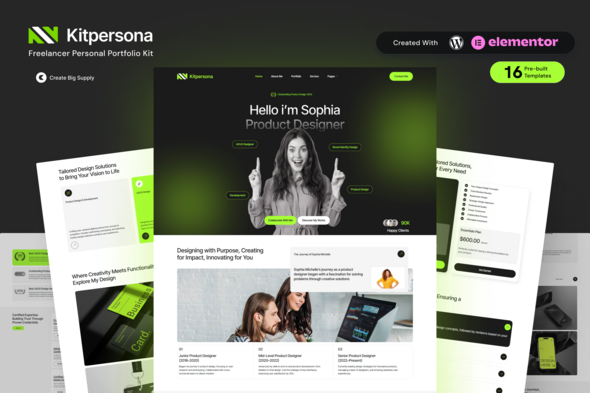 KitPersona Personal Portfolio Elementor Template Kit for Freelancers, Designers, and Creatives