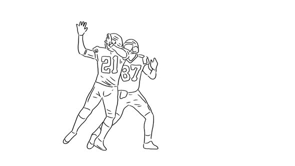 Hand Drawn American Football Players Catching The Ball on Transparent Background alt