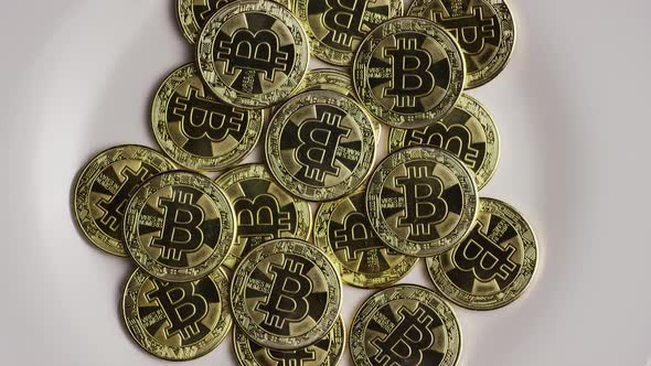 Rotating shot of Bitcoins 