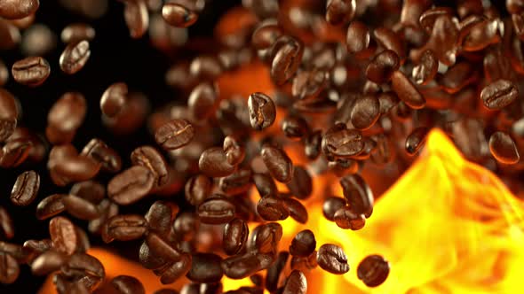 Coffee Beans and Flames After Being Exploded in Super Slow Motion alt