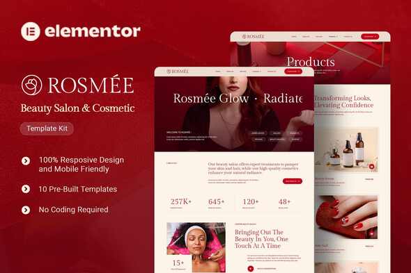 Rosmee – Beauty Salon & Cosmetic Elementor Tempate Kit – 0 Sold!