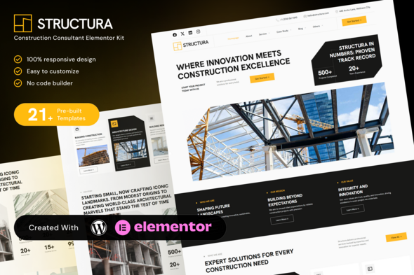 Structura Construction Consultant Elementor Template Kit for Builders, Architects, Engineering Firms