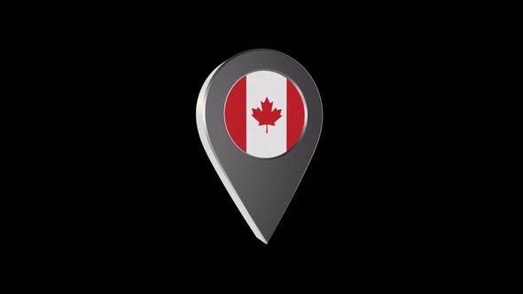 3d Animation Map Navigation Pointer With Canada Flag With Alpha Channel  - 4K