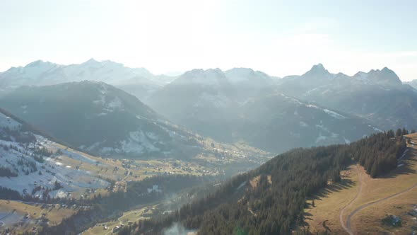 Stunning aerial overview of beautiful valley surrounded by mountains