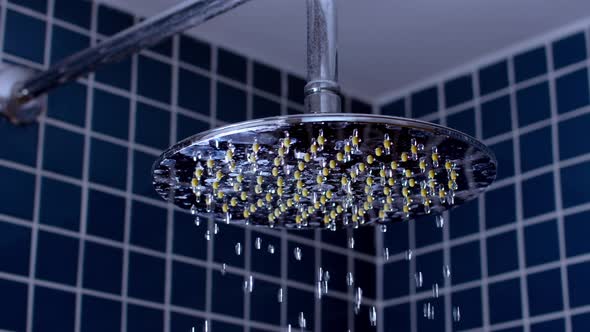 Shower Flowing in Closeup and Slow Motion