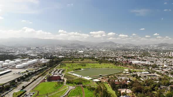 Aerial Panoramic View of Parque Bicentenario in Mexico City