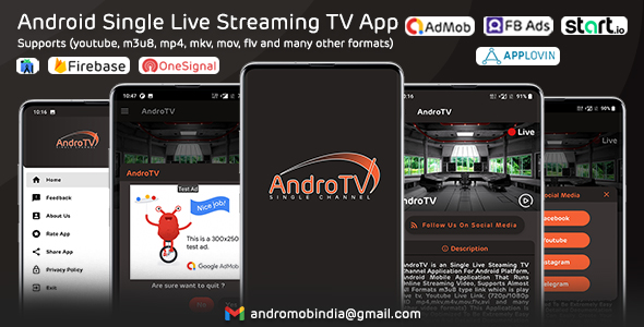 AndroTV - Android Single TV App (Live Streaming) with Admin Panel