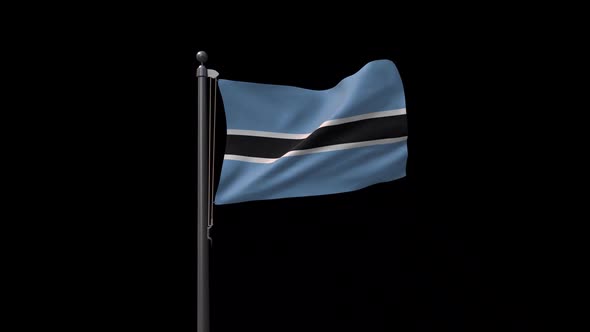 Botswana Flag On Flagpole With Alpha Channel