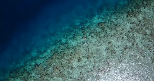 Luxury overhead copy space shot of a paradise sunny white sand beach and aqua blue ocean background 