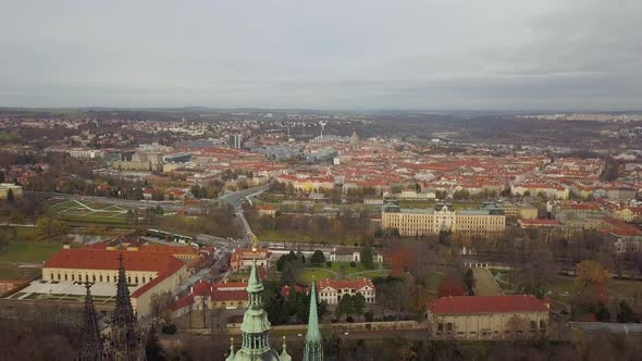 Aerial Panoramic View To St. Vitus Cathedral in Prague