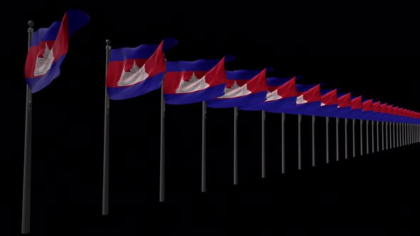 Row Of Cambodia Flags With Alpha 4K