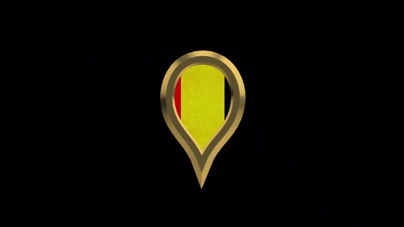 Belgium Flag 3D Rotating Location Gold Pin Icon