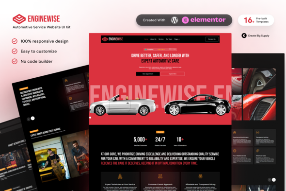 EngineWise Automotive Service Elementor Template Kit for Auto Repair, Car Maintenance, and Mechanic
