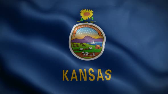 Kansas State Flag Blowing In Wind