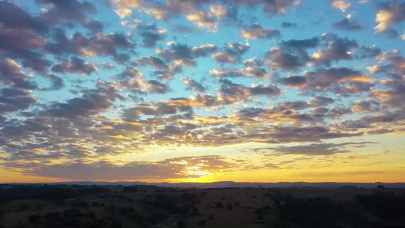 Sunset rural landscape aerial view. Nature scenery