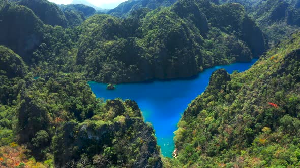 Palawan, Philippines, Aerial View of Kayangan and Barracuda Lake in Coron Island