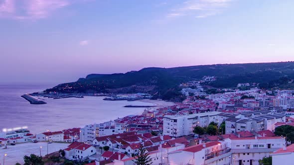 Twilight After Sunset in Sesimbra Portugal Timelapse