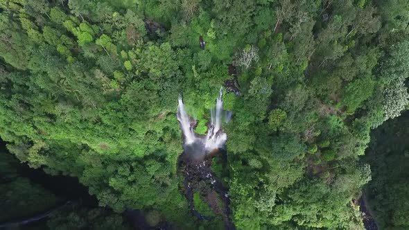 Aerial View of Waterfall in Green Rainforest