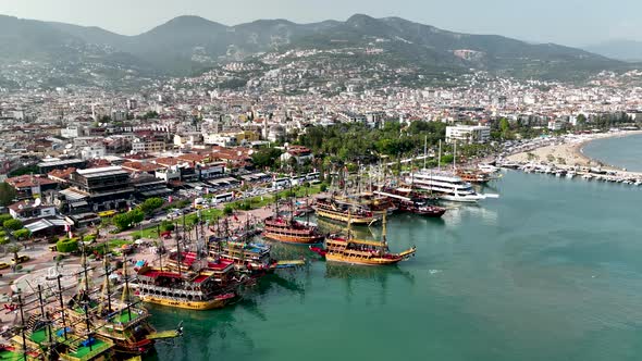 Pirate Harbor aerial view Turkey Alanya 4 K