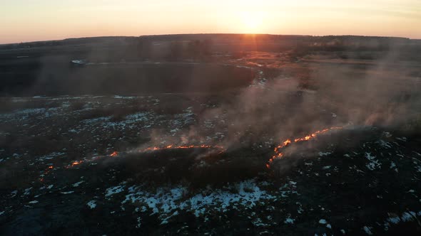 Aerial View of Wildfire on the Field