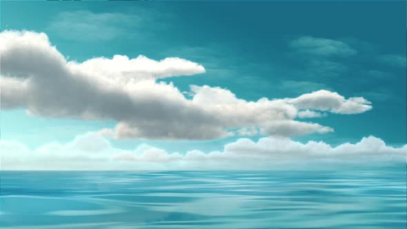 Sky On The Sea In 2D Anime Style