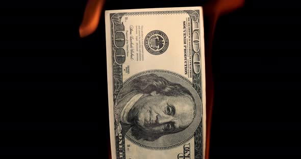 USA Dollar Bill Money Is Burning in the Fire the Concept of the Economic Crisis