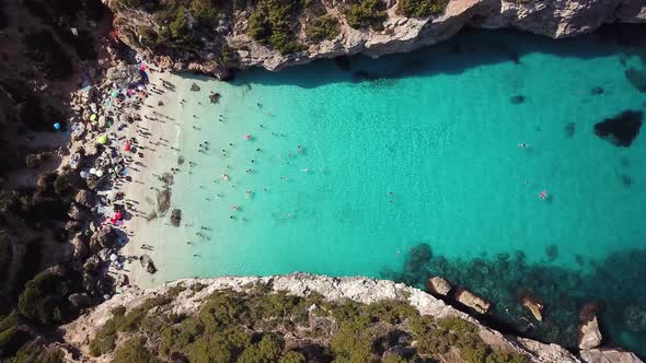 Aerial: Cala des Moro in Mallorca, Spain