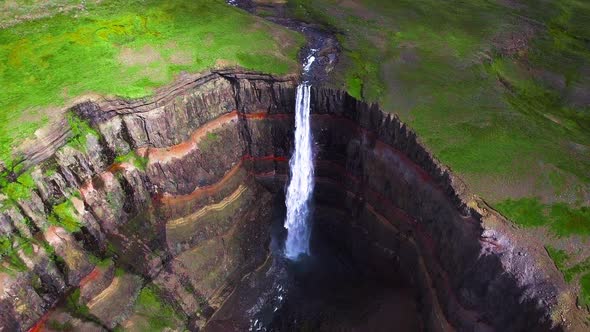 Drone Aerial Footage of The Aldeyjarfoss Waterfall in North Iceland