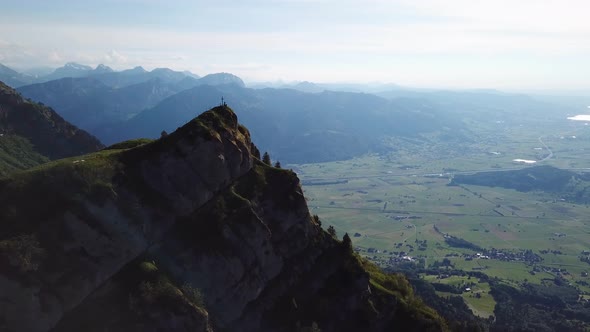 Aerial view from the peak of majestic Chüemettler mountain of the Appenzell Alps overlooking the lak