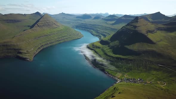 Aerial View of a Funningur Scenic Point Faroe Islands