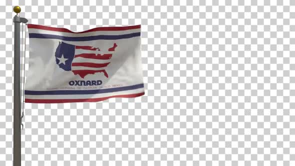 Oxnard City Flag (California, USA) on Flagpole with Alpha Channel - 4K