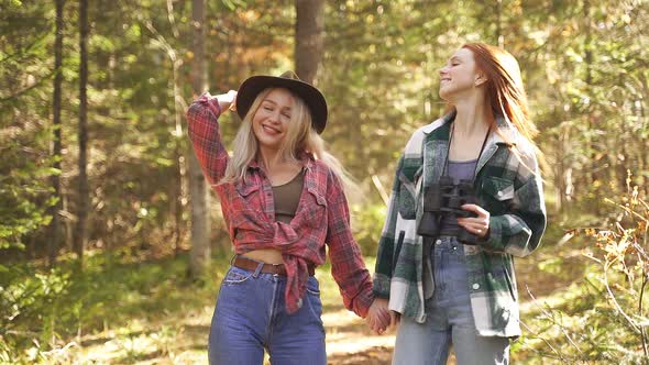 Portrait of Two Caucasian Travellers Women