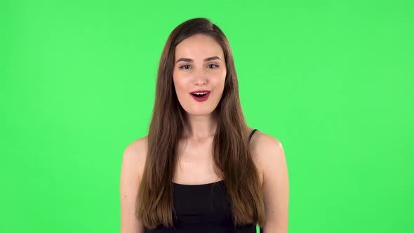 Very Surprised Girl with Shocked Wow Face Expression. Green Screen