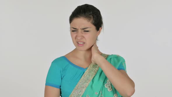Indian Woman Having Neck Pain White Background