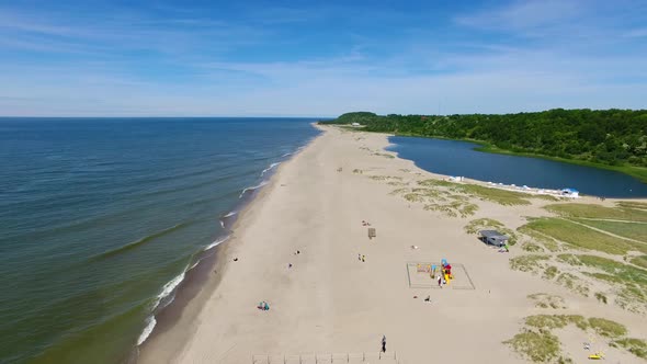 Aerial view of the beach umbrellas in summer