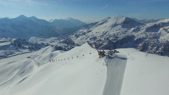 Aerial Ski Lift in Winter Mountains