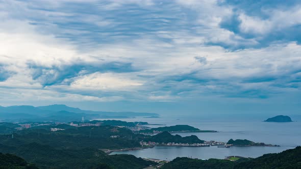 time lapse of harbour to the east china sea, view from Jiufen, Taiwan