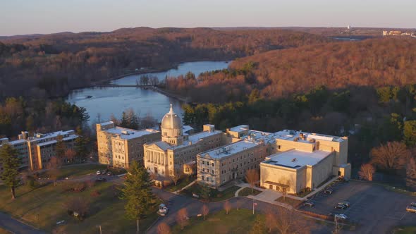 EF International Language Campus at Tarrytown city in Westchester County, New York. Aerial forward