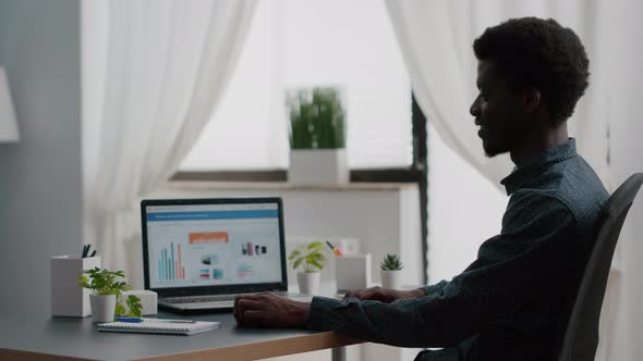 African American Manager Working From Home Analysing Graphs with Sales and Income