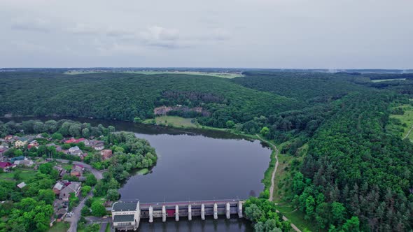 Aerial View Small Dam on the River