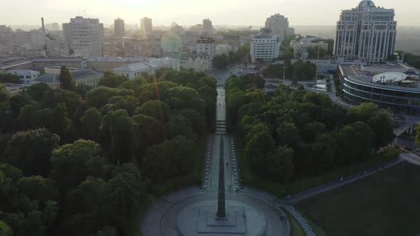 Aerial view. War memorial located in the Ukrainian capital of Kiev.