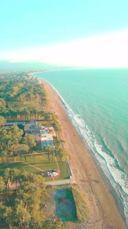 shooting from drone, on outskirts of Kobuleti with view of sea coast and beach.