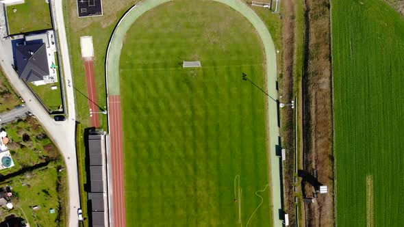 Drone Video of an Soccer field in an Village in Upper Austria