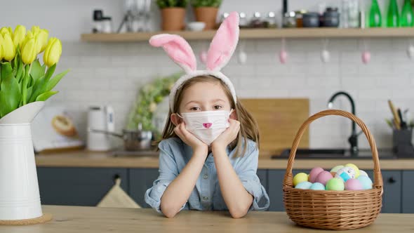 Video of portrait of girl in a rabbit ears during pandemic. Shot with RED helium camera in 8K.