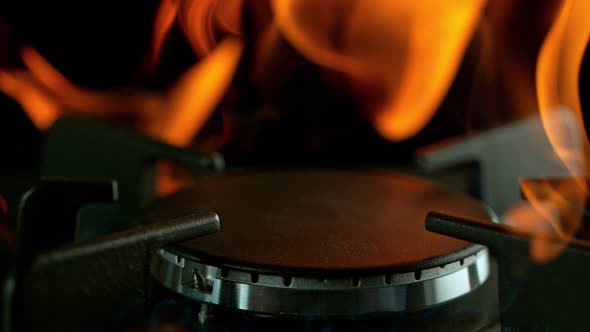 Super Slow Motion Shot of Igniting Gas Stove at 1000 Fps.