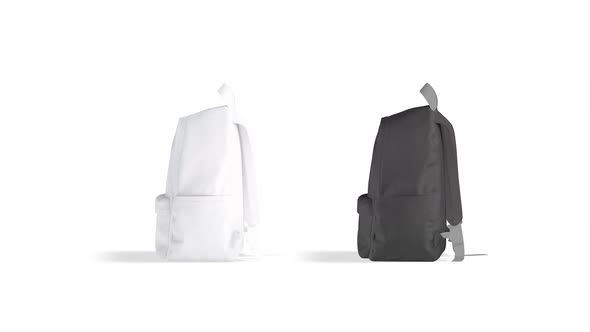 Blank black and white backpack mockup, looped rotation, 4k video