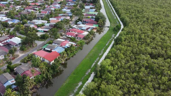 Aerial view Malays village near mangrove