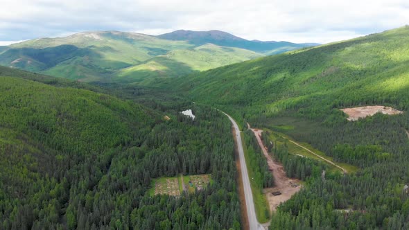 4K Drone Video of Chena Hot Springs Road at Entrance of Convention Center and Resort near Fairbanks,